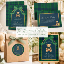 Vintage Preppy Teddy Bear Plaid Baby Shower Suite