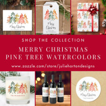 Merry Christmas Pine Tree Watercolors Holiday