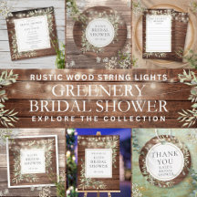 Rustic Wood String Lights Greenery Bridal Shower