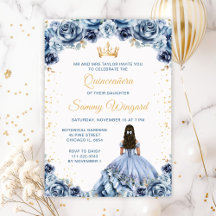 Dusty Blue and Gold Princess Floral Quinceañera