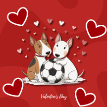 Bull Terriers with Soccer Ball for Valentine's Day