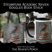 Steampunk Academic Raven - Goggles Book Stack
