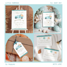 Pumpkin Minimalist Modern Fall Baby Boy Shower 