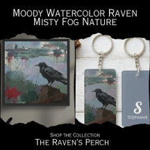 Moody Watercolor Raven - Misty Fog Nature Art