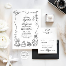 Hand Drawn Handwritten Wedding Invitation Suite