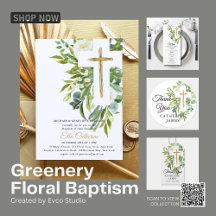 Greenery Floral Botanical Cross Elegant Baptism