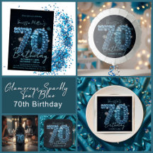 Glamorous Sparkly Teal Blue 70th Birthday Party