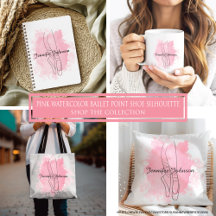 Pink Watercolor Ballet Pointe Shoe Silhouette