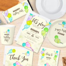 Watercolor Theme Pickleball Light Birthday Party