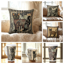 Vintage Cat, Antique Cat,and Motif Pattern 