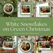 Classic Winter Christmas White Snowflake on Green