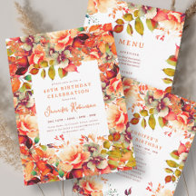 Fall Autumn Watercolor Floral 40th Birthday Set