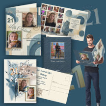 21st Birthday Almond Blossom  Blue-cream Abstract 