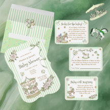 Green Vintage Watercolor Carousel Baby Shower