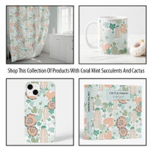Cactus And Succulents Coral Mint-Green Pattern