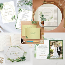 Tropical Leaves & Gold Frame Wedding Stationery
