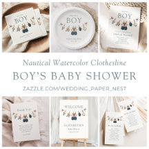 Nautical Watercolor Clothesline Boy Baby Shower