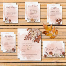 Blush Autumn Watercolor Modern Wedding Suite Cards