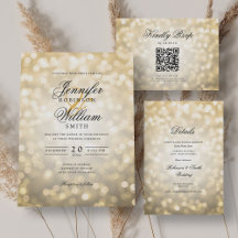 Wedding Set w/ Bokeh Lights Romantic Script Gold 