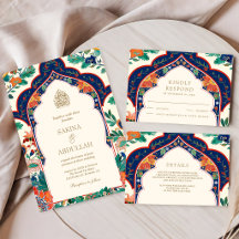 Persian Floral Inlay Cream Muslim Wedding Suite