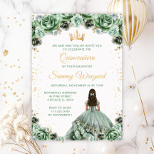 Sage Green and Gold Princess Floral Quinceañera