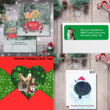 Animals Holiday Cards Tags Stickers Gift Wrap