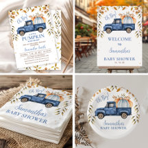 Blue Orange Pumpkin Truck Baby Shower Collection