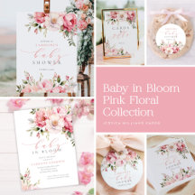 Elegant Pink Floral Girl Baby in Bloom Baby Shower