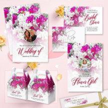 Wedding Stationary White Pink Bougainvillea