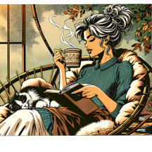 Cozy Corner with Coffee, a Good Book and a Cat