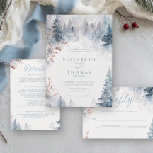 Winter Falling Snow Mountain Trees Elegant Wedding