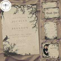 Gothic Raven Tree Engraving Black Tan Wedding