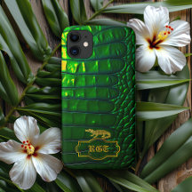 Stylish Vivid Green Faux Crocodile 