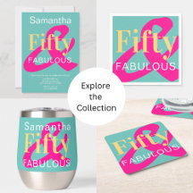 50th Birthday Fifty and Fabulous Green Hot Pink