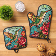 Kitchen Accents Hummingbird & Roses Stained Glass