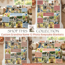 Custom Grandma Name 12 Photo Keepsake Blankets