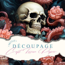 Pink Coral and Blue Floral Skulls with Tentacles