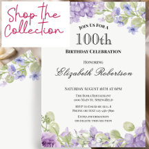100th Birthday Purple Floral Watercolors
