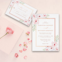 Elegant Pink Floral Watercolor Rose Gold Wedding