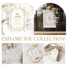 Gold Whimsical Floral Bow Neutral Baby Shower