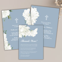 Floral White and Dusty Blue Baptism Stationery