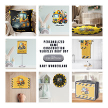 Personalized Name Construction Vehicles Baby Boy
