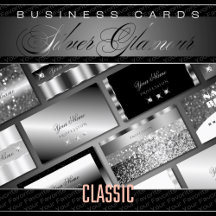Business Cards Silver Luxe Glitter Black and White