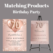 70th birthday - rose gold glitter balloon text