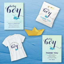 Cute whale navy blue typography ocean Baby Shower