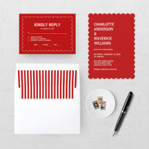 Modern Solid Red And White Wedding 