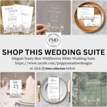 Elegant Dusty Blue Wildflowers White Wedding Suite