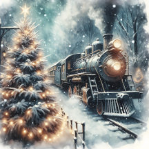 Christmas Scene with Vintage Train