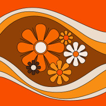 Groovy 70s Flower Patterns Brown and Orange School