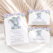 Elephant, Purple Flowers Baby Shower Collection